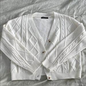 SHEIN Ivory Textured Knit Cardigan